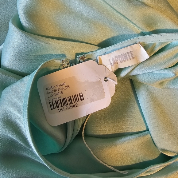LAPOINTE Womens Satin Halter Maxi Gown, Seafoam Green Blue, Size 8, Retail $1490 - Picture 12 of 15